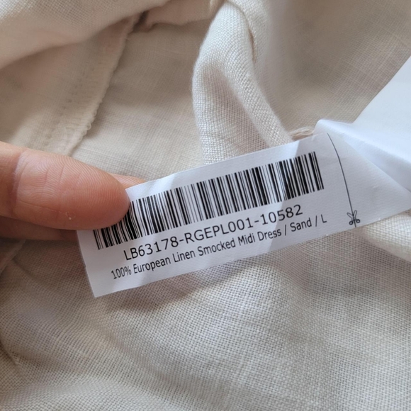Quince 100% European Linen Smocked Midi Dress, Sand Beige, L - Picture 8 of 9